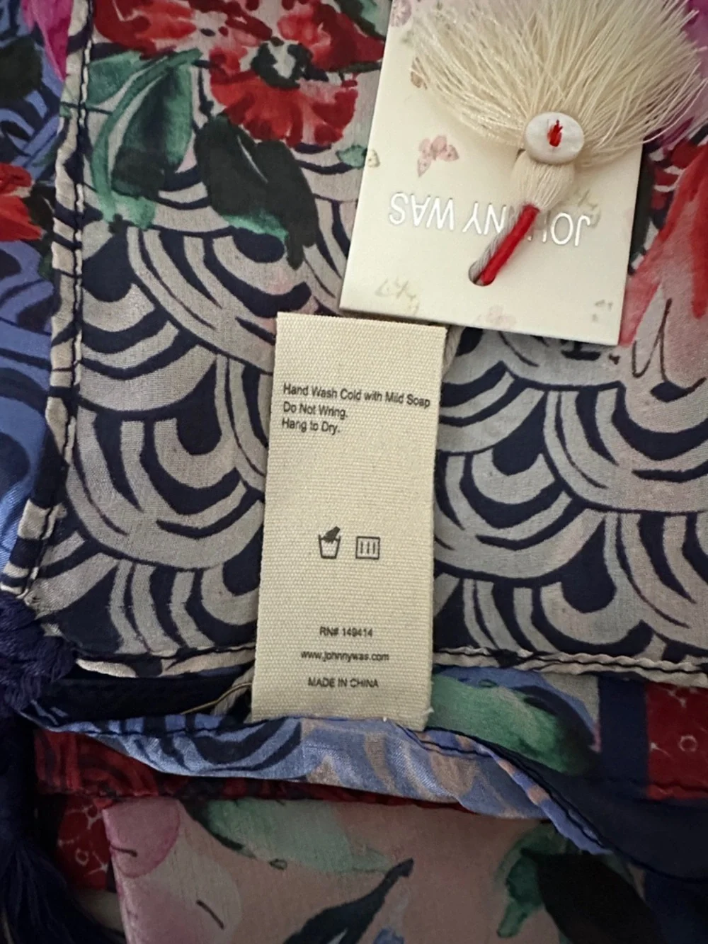 Johnny Was Pink Red Floral Silk Scarf